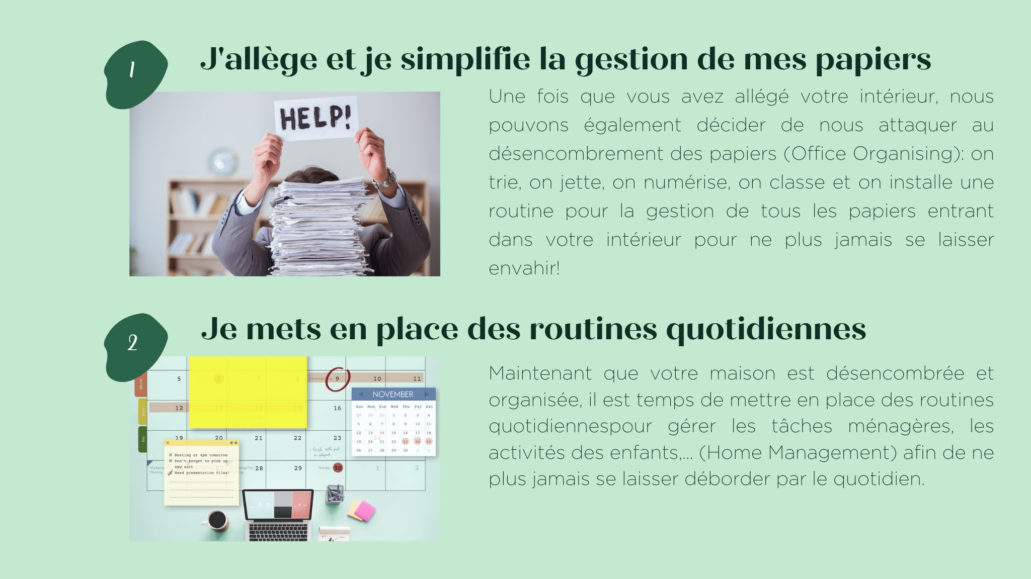 étapes complémentaires home organising: office organising et home management